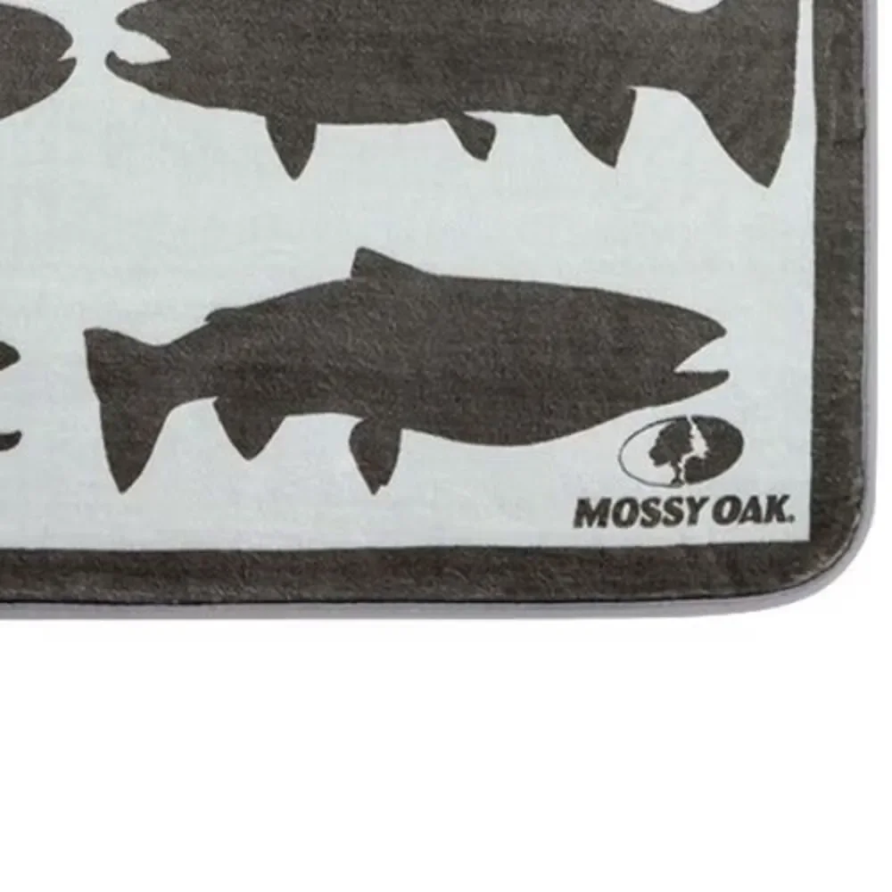 Mossy Oak Ghillie Memory Foam Bath Rug Fish Motif Lake House Vibe Cream Brown